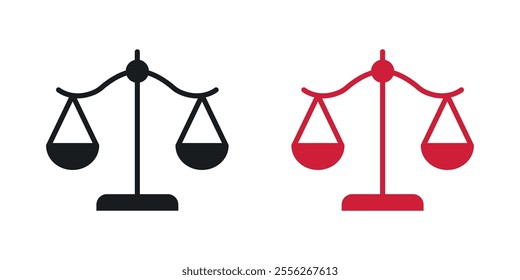 Scales of justice icon set in black and colored versions.