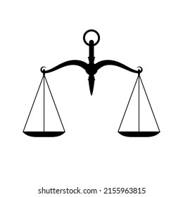 Scales justice icon. Silhouette of court scales. Black sign of scales. Vector illustration.