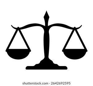 Escalas de ícone da Justiça, símbolo simples e poderoso da lei e da justiça. Emblema legal perfeito para profissionais jurídicos, temas de justiça, conceitos éticos. Escala equilibrada que representa a igualdade