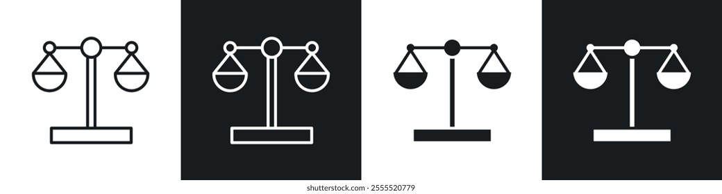 Scales of justice icon vector collection in black and white.