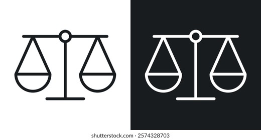 Scales of justice icons in thin black and white stroke liner style