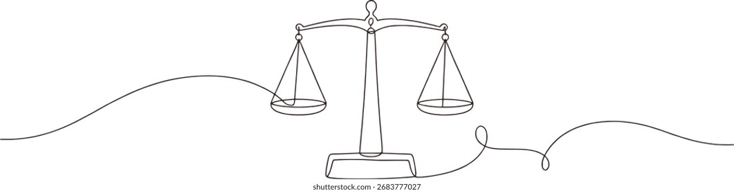 Escalas de justicia ilustradas con una sola línea continua sobre un fondo blanco.