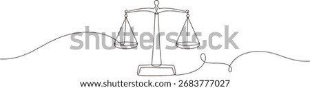 Scales of justice illustrated with a single continuous line on a white background.