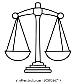 Scales of justice isolated white background. Vector black line style