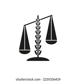 Scales of justice, a laurel branch holds scales, a symbol of fairness and justice