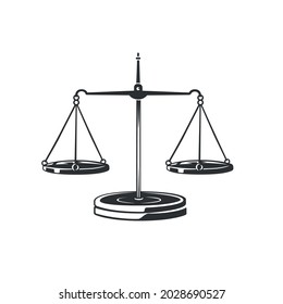 Scales of justice. Law. Black and white illustration on white background.