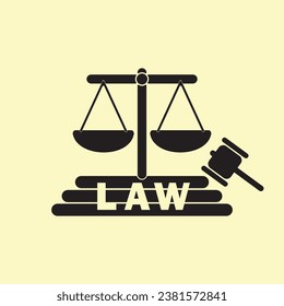 Scales of justice with Law text vector illustration. Mechanical balancing scales, symbol of law and judgment, punishment and truth, measuring device