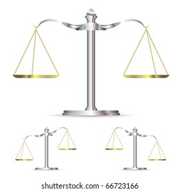 Scales of justice in level up and down position with gold chains