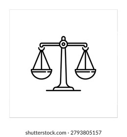 Scales of justice linear icon in square frame with fairness judgment judiciary illustration minimalist blackandwhite legaladvice attorney