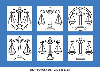 Escalas da silhueta linear Justiça Ilustração vetorial   