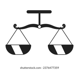 Scales of justice monochrome flat vector object. Balancing. Editable black and white thin line icon. Simple cartoon clip art spot illustration for web graphic design