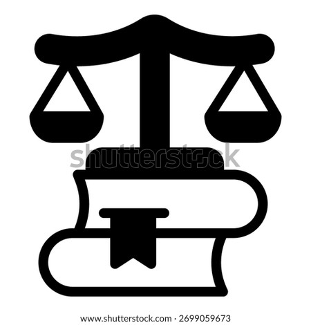 Scales of justice on books solid icon, jurisprudence concept. Vector graphics. Law books with libra, knowledge sign on white background, glyph style icon for mobile or web design