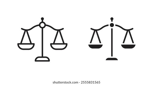 Scales of justice outlined and solid icon vector collection.
