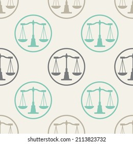 Escala Justicia patrón sin fisuras. Textura de pesaje. Fondo de silueta negra de Libra. Fondo de balance y finanzas. Vector
