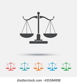 Scales of Justice sign icon. Court of law symbol. Graphic element on white background. Colour clean flat scales of justice icons. Vector