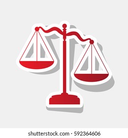 Scales of Justice sign. Vector. New year reddish icon with outside stroke and gray shadow on light gray background.