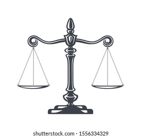 Scales of justice vector illustration. Weight Scales, Balance. Concept law and justice. Legal center or law advocate symbol. Libra in flat design. Juridical emblem.