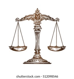 Scales of justice. Vintage sketch vector