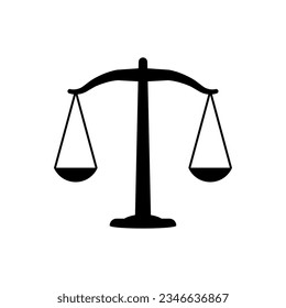 scales of justice.flat design icon illustration of weighing or light measuring scales object.vector black silhouette balance of justice.