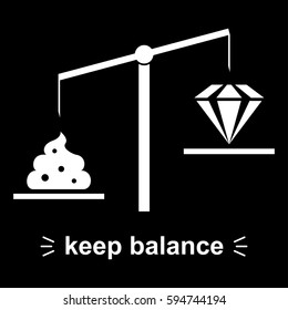 Scales. Keep balance between good and bad, success and failure metaphor. Making the right decisions. Simple black and white graphic design for stickers, cards, t-shirt prints