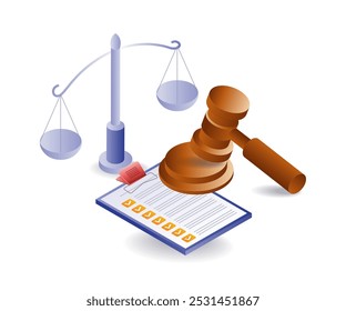 Scales of legal justice with check marks on a clipboard