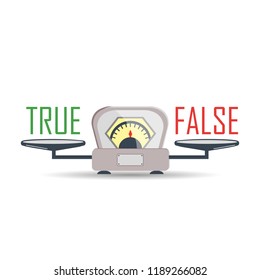 Scales, Libra. The concept of choosing true or false. Flat Style vector illustration isolated on white Background.