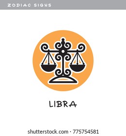 Scales, Libra - vector icon. Logo, zodiac sign, symbol of astrological calendar. Cute illustration in cartoon style, isolated on white background.