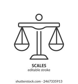Scales line icon. Weighing vector symbol. Editable stroke.