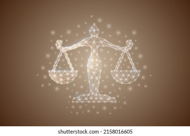 Scales low poly symbol with white connected dots. 3d geometric polygonal Balance. Justice, law design vector illustration.