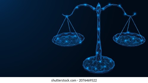 Scales. A low-poly construction of interconnected lines and dots. Blue background.
