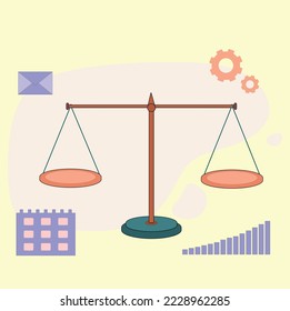 Skala zur Messung des Vergleichsgewichts mit Diagramm, Kalender, Nachricht und Einstellsymbol