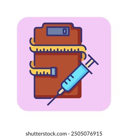 Scales, measuring tape and syringe line icon. Weight loss with injections. Health and dieting concept. Vector illustration can be used for topics like healthy eating, fitness, healthy lifestyle