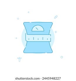 Scales and measuring tape vector icon. Flat illustration. Filled line style. Blue monochrome design. Editable stroke. Adjust line weight.