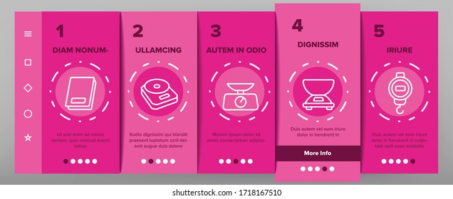 Scales Measuring Tool Onboarding Icons Set Vector. Domestic Kitchen Scales, Mechanical And Electronic Measurement Equipment For Weigh Illustrations