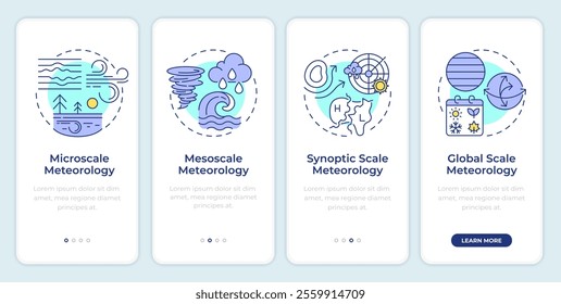 Scales of meteorology onboarding mobile app screen. Analysis walkthrough 4 steps editable graphic instructions with linear concepts. UI, UX, GUI template