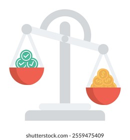 Scales money is heavier than fairness.Concept of social injustice such as bribery.Scales not fair green correctness and dollar gold coin.Element vector on white background.for infographics, present.