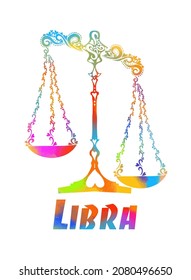 The scales are multi-colored. Libra, the zodiac sign. Vector illustration