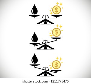 Scales, Oil product, Money or Finance. The concept of choice. Flat style. Vector illustration on isolated background.
