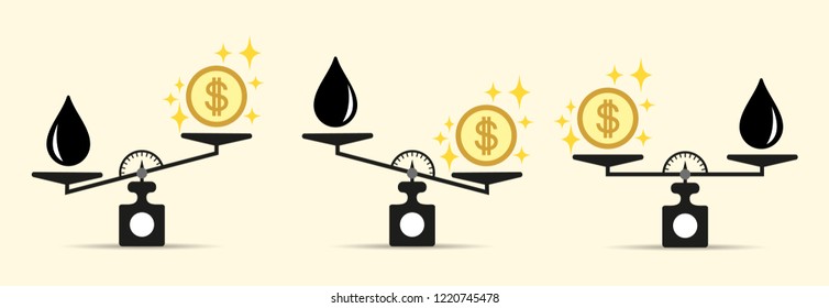 Scales, Oil product, Money or Finance. The concept of choice. Flat style. Vector illustration on isolated background.