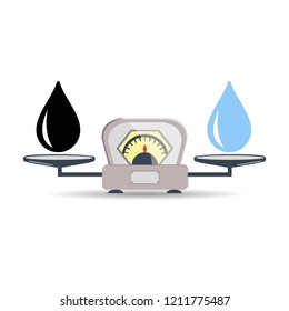 Scales, Oil product, Water. The concept of choice. Flat style. Vector illustration on isolated background.