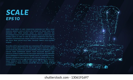 Scales of particles on a dark background. The scales of the circles and dots