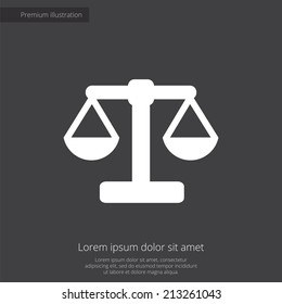 scales premium illustration icon, isolated, white on dark background, with text elements
