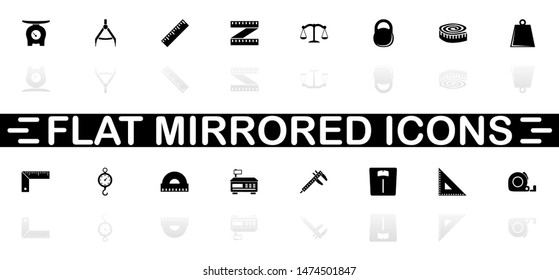 Scales Rulers icons - Black symbol on white background. Simple illustration. Flat Vector Icon. Mirror Reflection Shadow. Can be used in logo, web, mobile and UI UX project.
