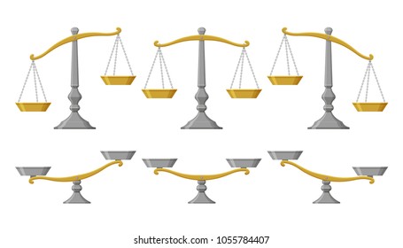Scales set with different balances. Vector illustration.