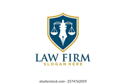 Scales with shield of justice and law logo, law firm logo, Scale Icon
