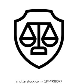 scales shield outline icon isolated on white background.
