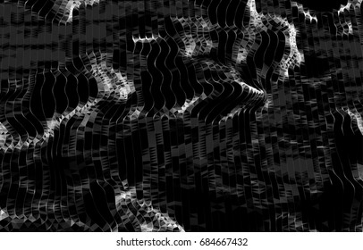 Scales, skin. Abstract futuristic lines and dots grid. Intertwining web, a network of ropes, an unusual geometric black and white vector pattern. 