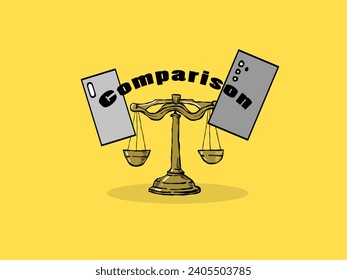 Scales and telephones. Comparison inscription. Template. Vector illustration.