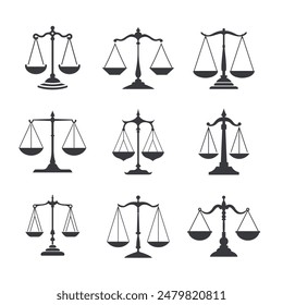 Scales. Vector balance scales set. Symbol for Justice. Attorney services, lawyer, logo design inspiration.