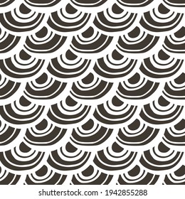 Scales vector black and white seamless pattern. Mermaid seamless texture. Japanese traditional ornament. Seamless pattern. Black and white fish scales.